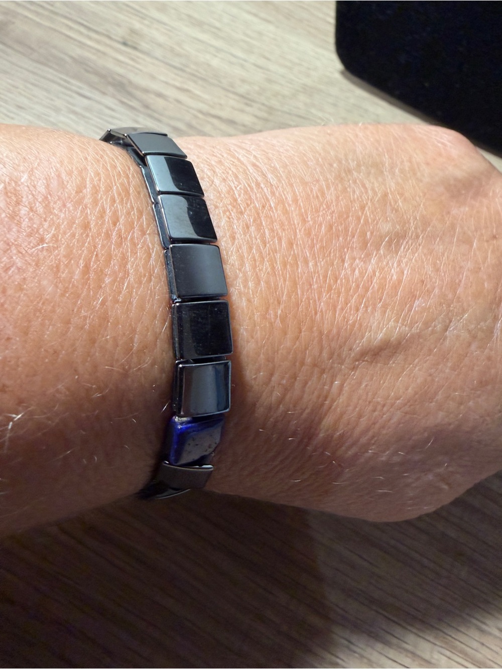 paparazzi Black Hematite Link Bracelet with Blue Accent Tile